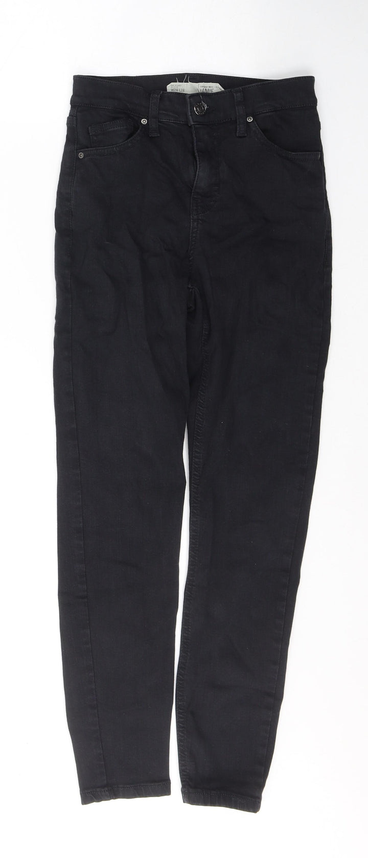 Topshop Womens Black Cotton Skinny Jeans Size 24 in L28 in Regular Button