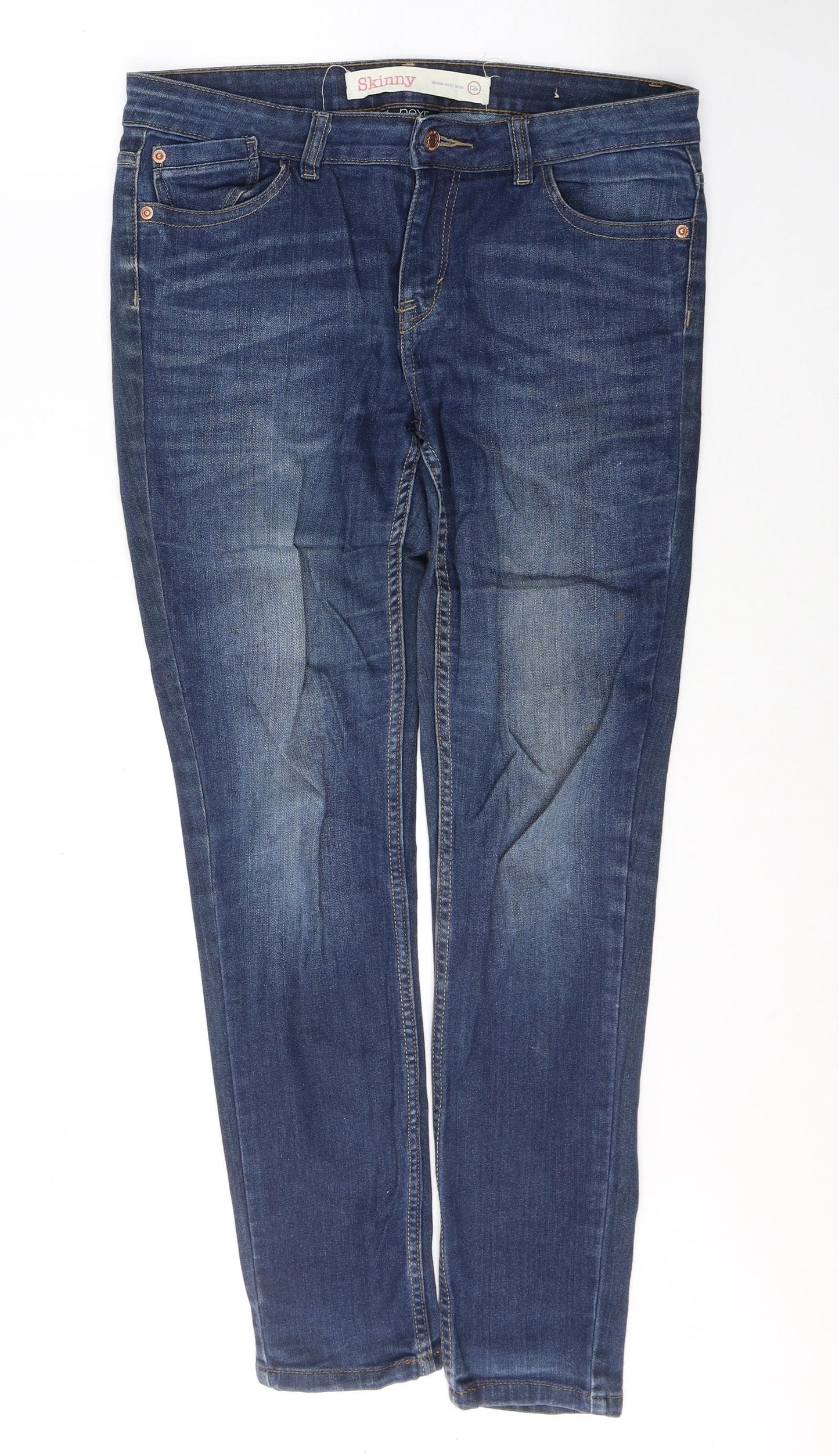NEXT Womens Blue  Cotton Skinny Jeans Size 12 L29 in Regular Button