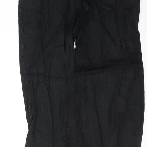 NEXT Womens Black  Linen Trousers  Size 6 L28 in Regular Tie