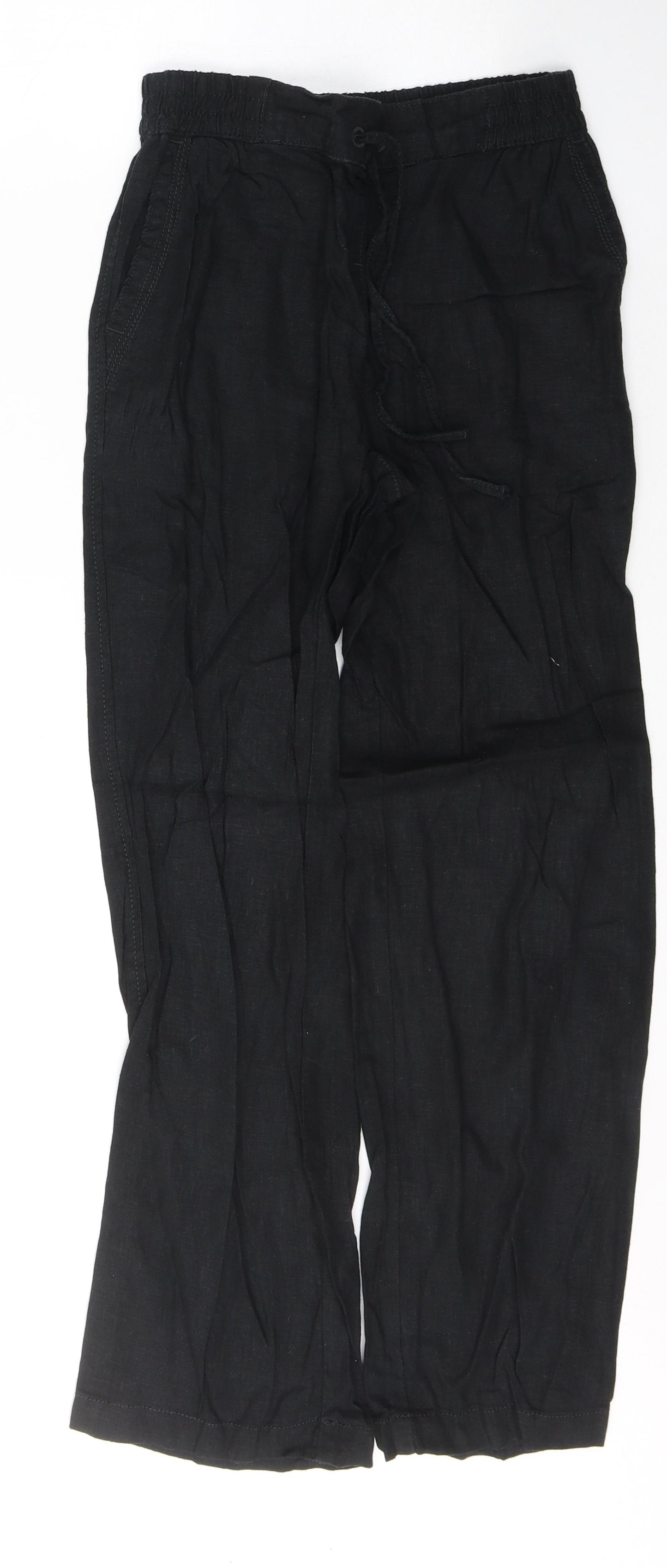 NEXT Womens Black  Linen Trousers  Size 6 L28 in Regular Tie