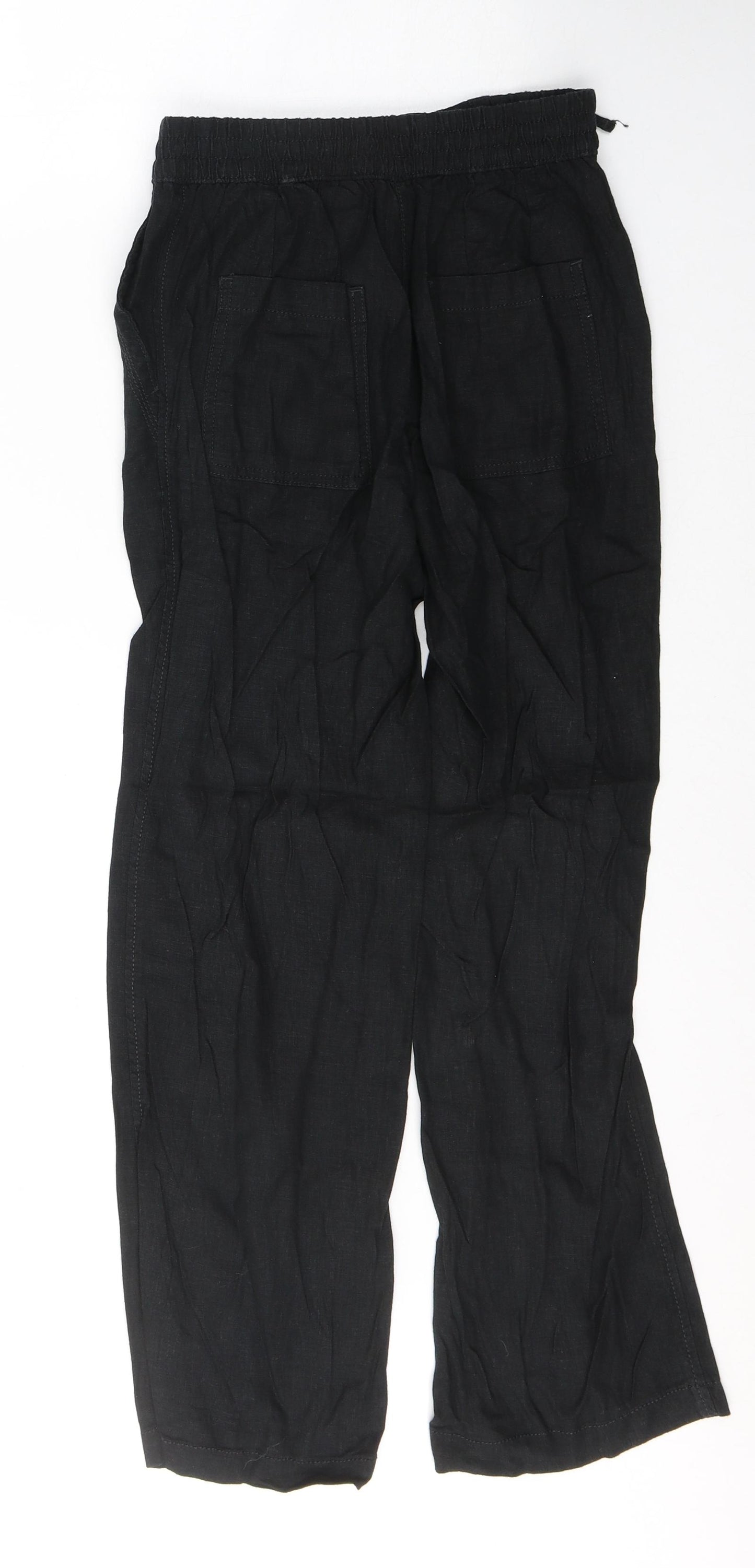 NEXT Womens Black  Linen Trousers  Size 6 L28 in Regular Tie