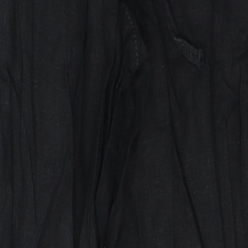NEXT Womens Black  Linen Trousers  Size 6 L28 in Regular Tie
