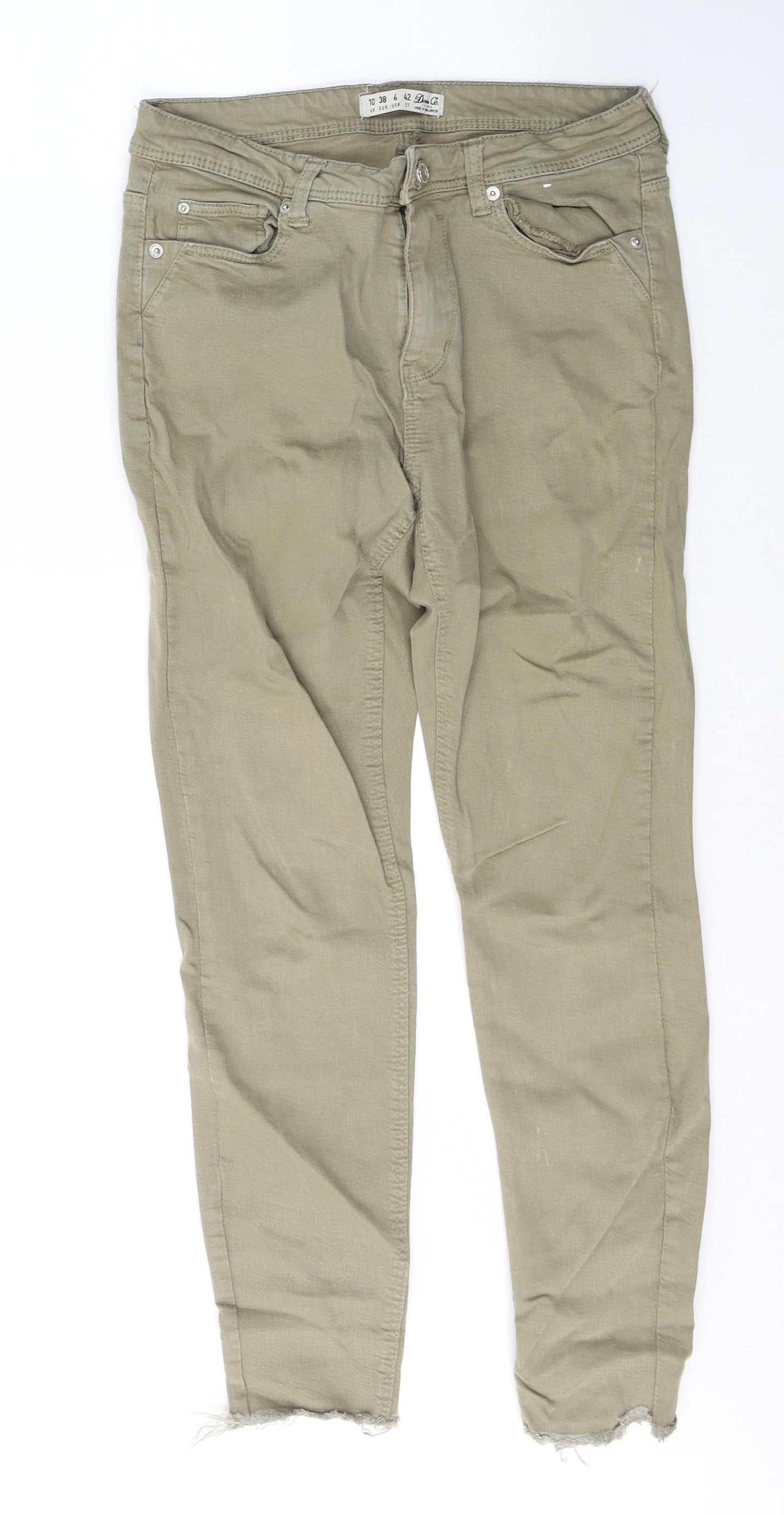 Denim & Co. Womens Green  Cotton Cropped Jeans Size 10 L26 in Regular Button