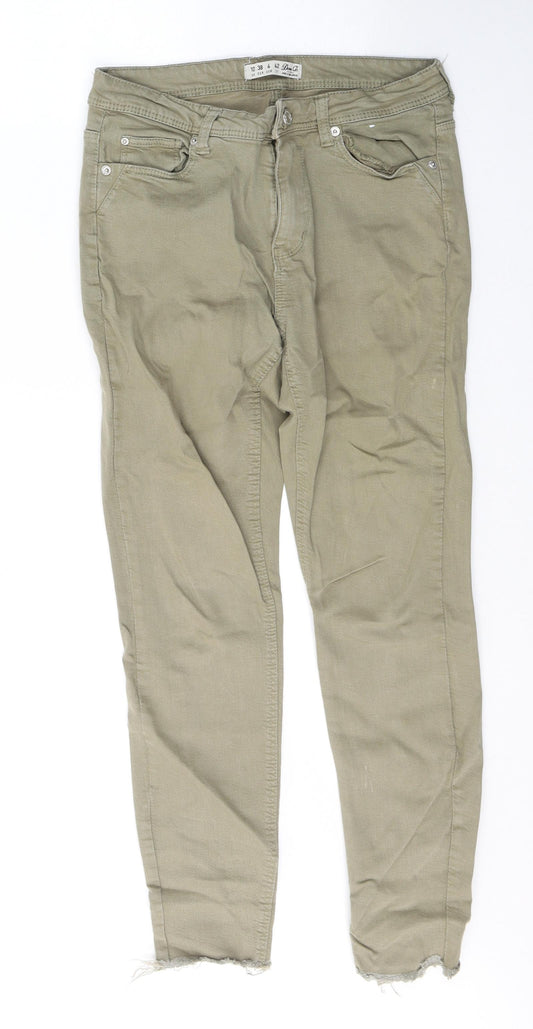 Front view of Denim & Co. women’s green cotton cropped jeans, size UK 10, 26-inch leg regular button