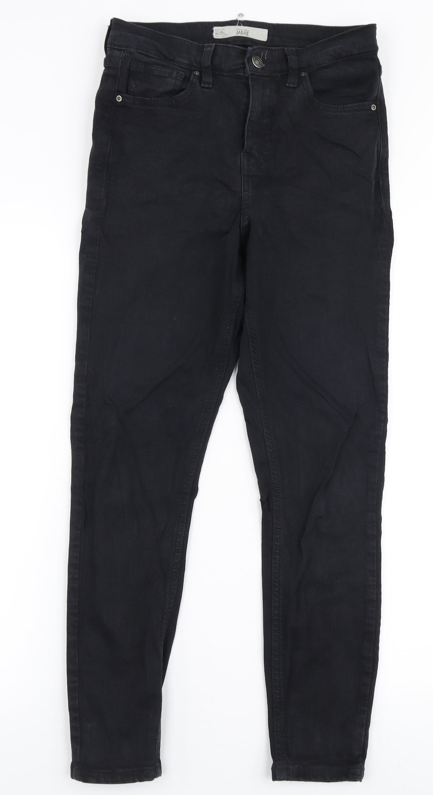 Topshop Womens Black  Cotton Skinny Jeans Size 28 in L30 in Slim Zip