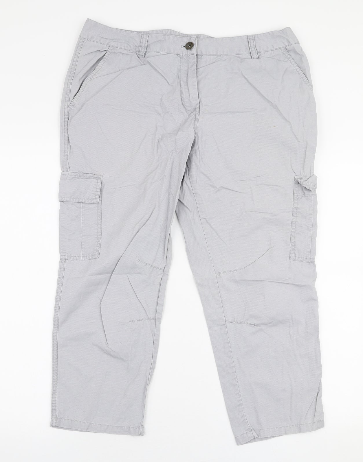 NEXT Womens Grey  Cotton Cargo Trousers Size 14 L23 in Regular Zip