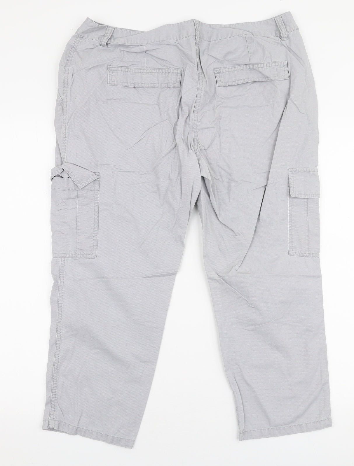 NEXT Womens Grey  Cotton Cargo Trousers Size 14 L23 in Regular Zip
