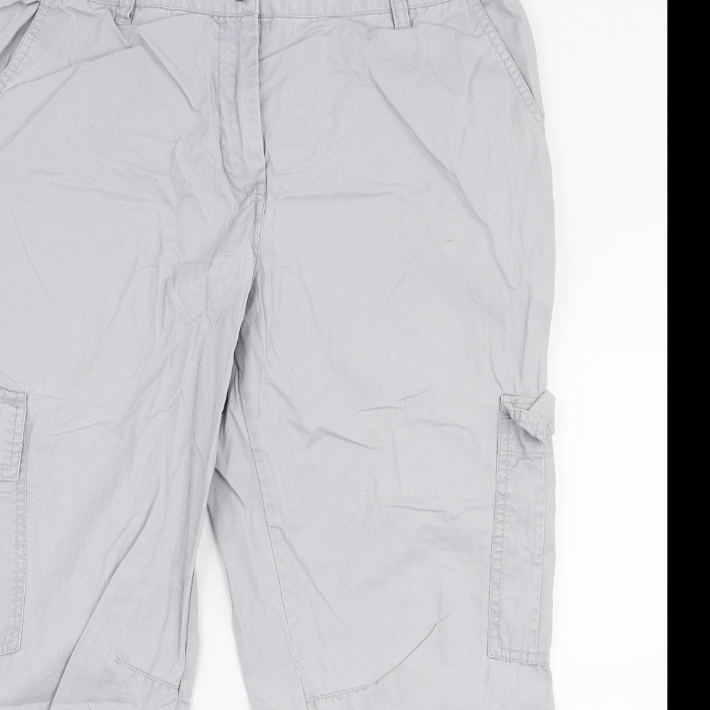 NEXT Womens Grey  Cotton Cargo Trousers Size 14 L23 in Regular Zip
