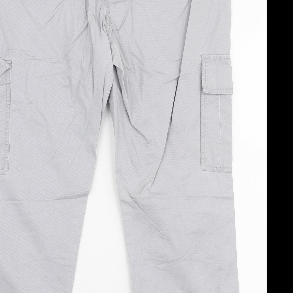 NEXT Womens Grey  Cotton Cargo Trousers Size 14 L23 in Regular Zip