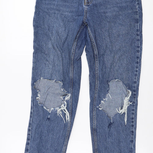 Topshop Womens Blue  Cotton Mom Jeans Size 28 in L32 in Regular Zip