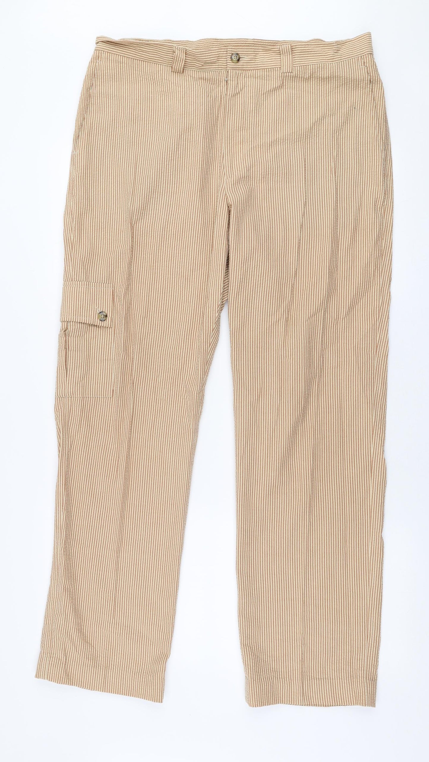 Henry Hammond Womens Brown Striped Polyester Trousers  Size 35 in L31 in Regular Zip