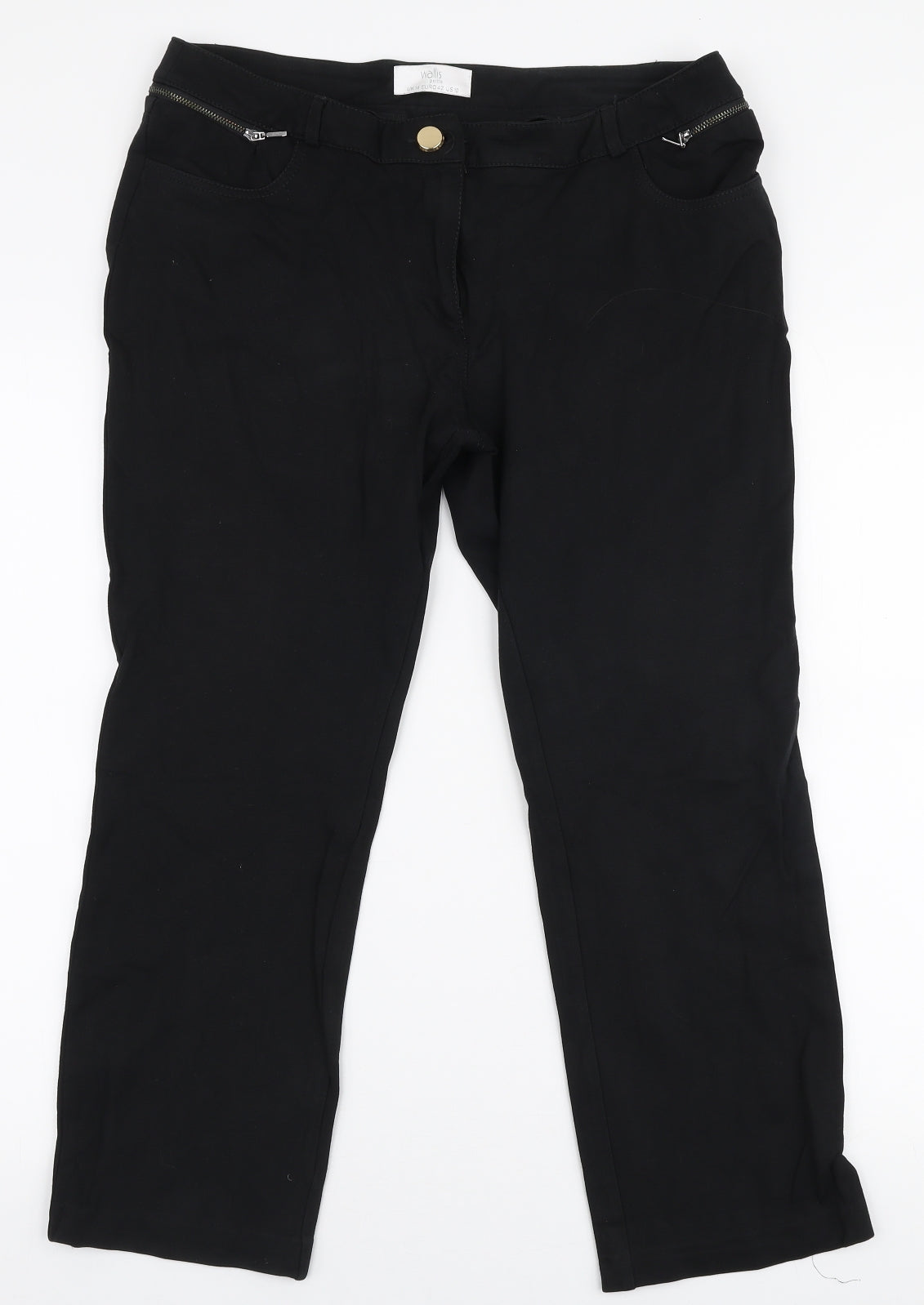 Wallis Womens Black  Viscose Trousers  Size 14 L25 in Regular Zip