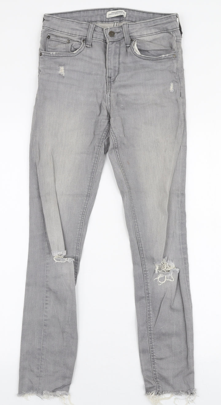 Zara Womens Grey  Cotton Skinny Jeans Size 6 L27 in Slim Zip