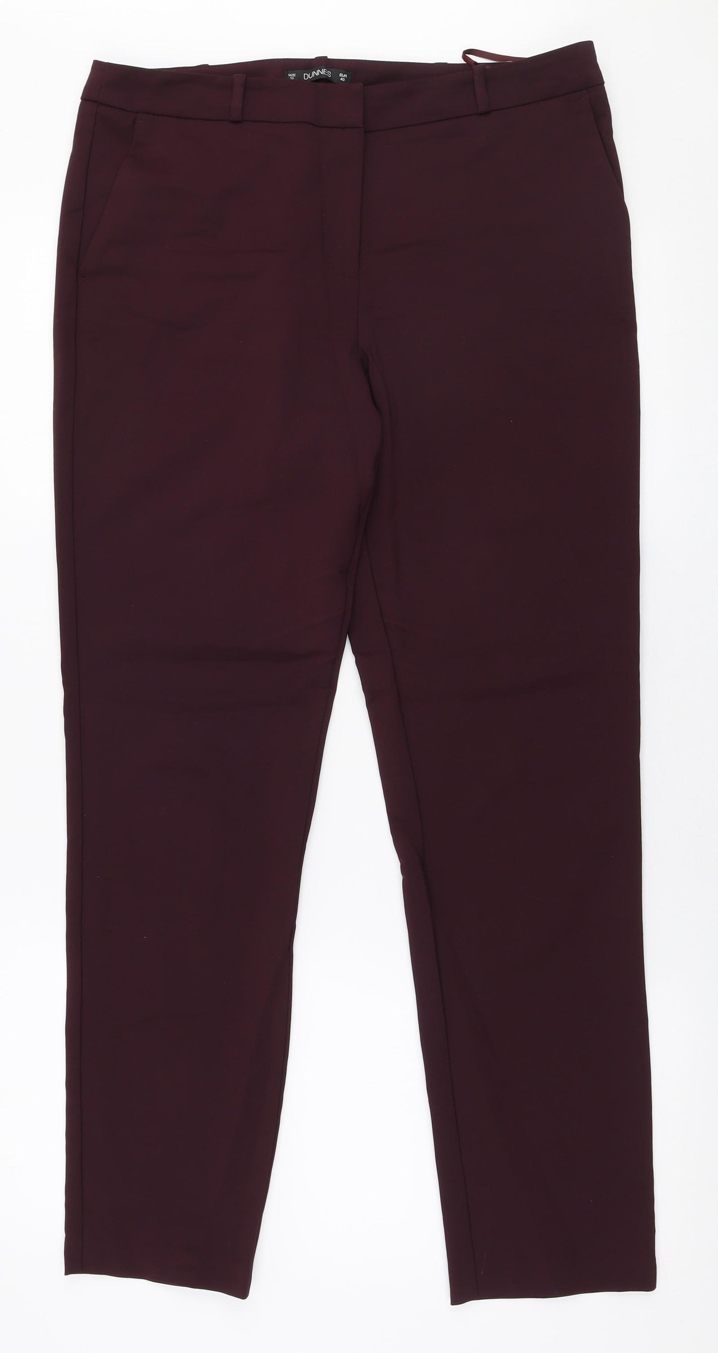 Dunnes Stores Womens Red  Cotton Trousers  Size 12 L29 in Slim Zip