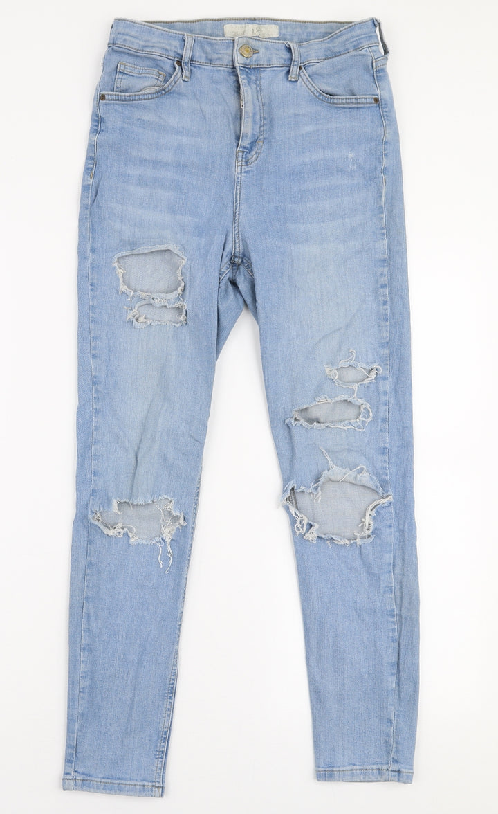 Topshop Womens Blue Cotton Skinny Jeans Size 30 in L30 in Slim Zip