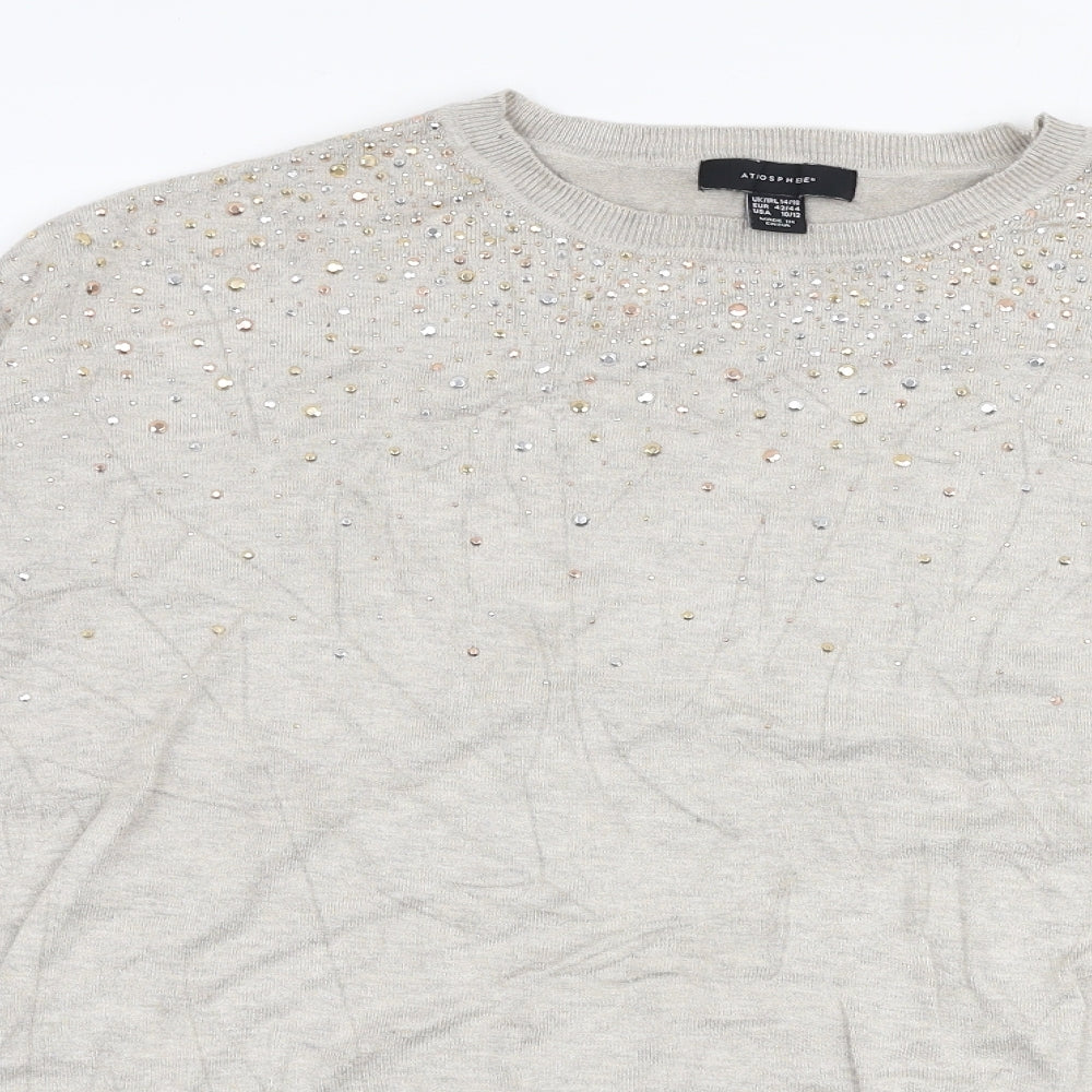 Atmosphere Womens Beige Round Neck  Viscose Pullover Jumper Size L