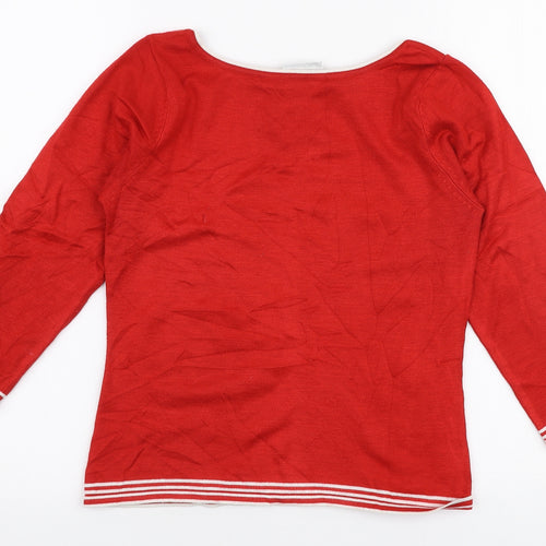 New Look Womens Red Boat Neck  Acrylic Pullover Jumper Size 10
