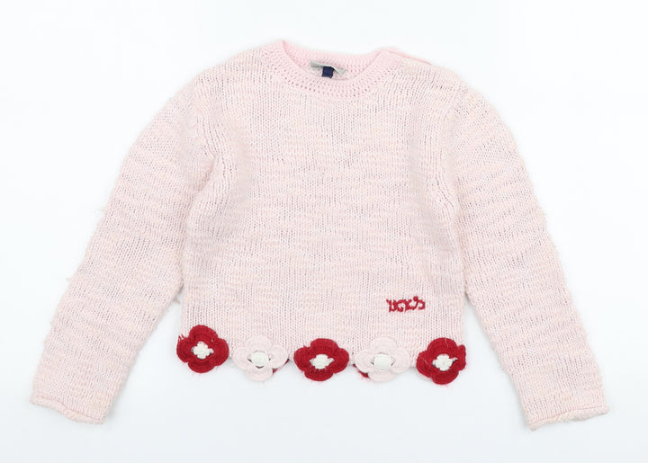 IKKS Girls Pink Round Neck Acrylic Pullover Jumper Size 6 Years Pullover