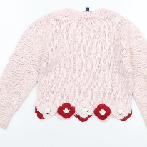 IKKS Girls Pink Round Neck  Acrylic Pullover Jumper Size 6 Years  Pullover