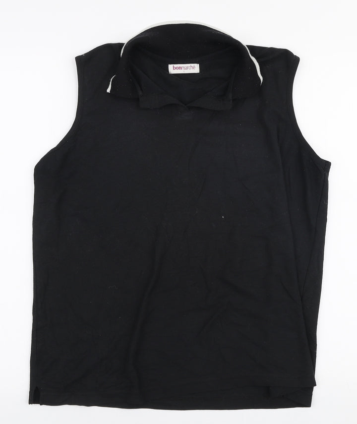 Bonmarche Womens Black  Polyester Basic Polo Size L Collared