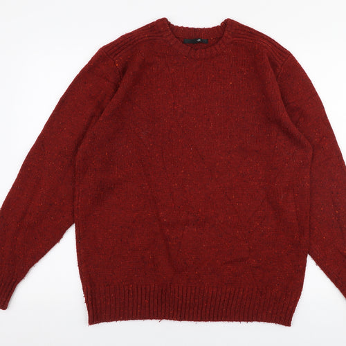 George Mens Red Round Neck  Acrylic Pullover Jumper Size M