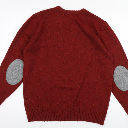 George Mens Red Round Neck  Acrylic Pullover Jumper Size M