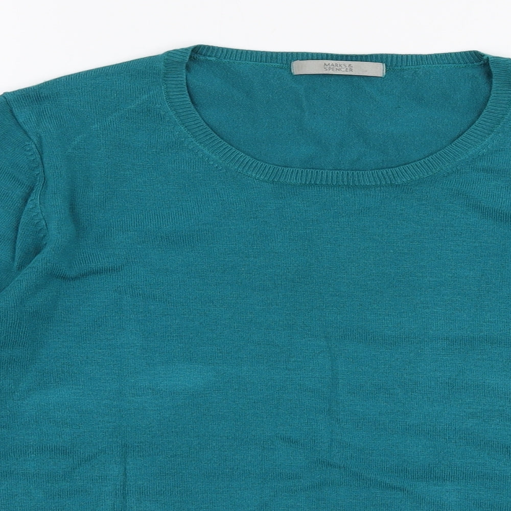 Marks and Spencer Womens Blue Round Neck  Viscose Pullover Jumper Size 14