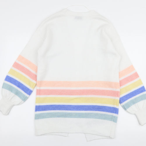 Papaya Womens Multicoloured V-Neck Striped Acrylic Cardigan Jumper Size S