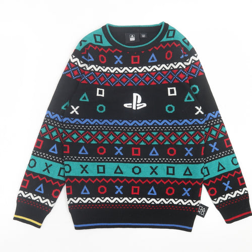 Preworn Boys Multicoloured Crew Neck Geometric Acrylic Pullover Jumper Size 10-11 Years  Pullover - Playstation Christmas
