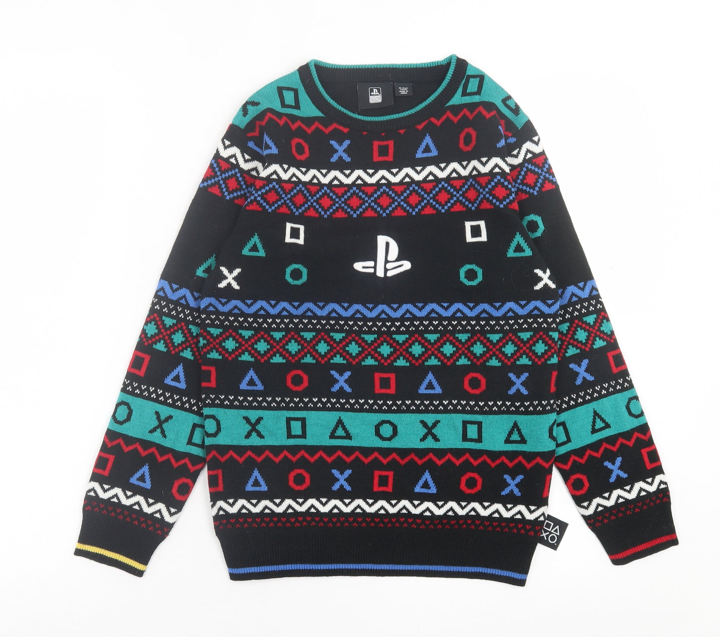 Preworn Boys Multicoloured Crew Neck Geometric Acrylic Pullover Jumper Size 10-11 Years  Pullover - Playstation Christmas