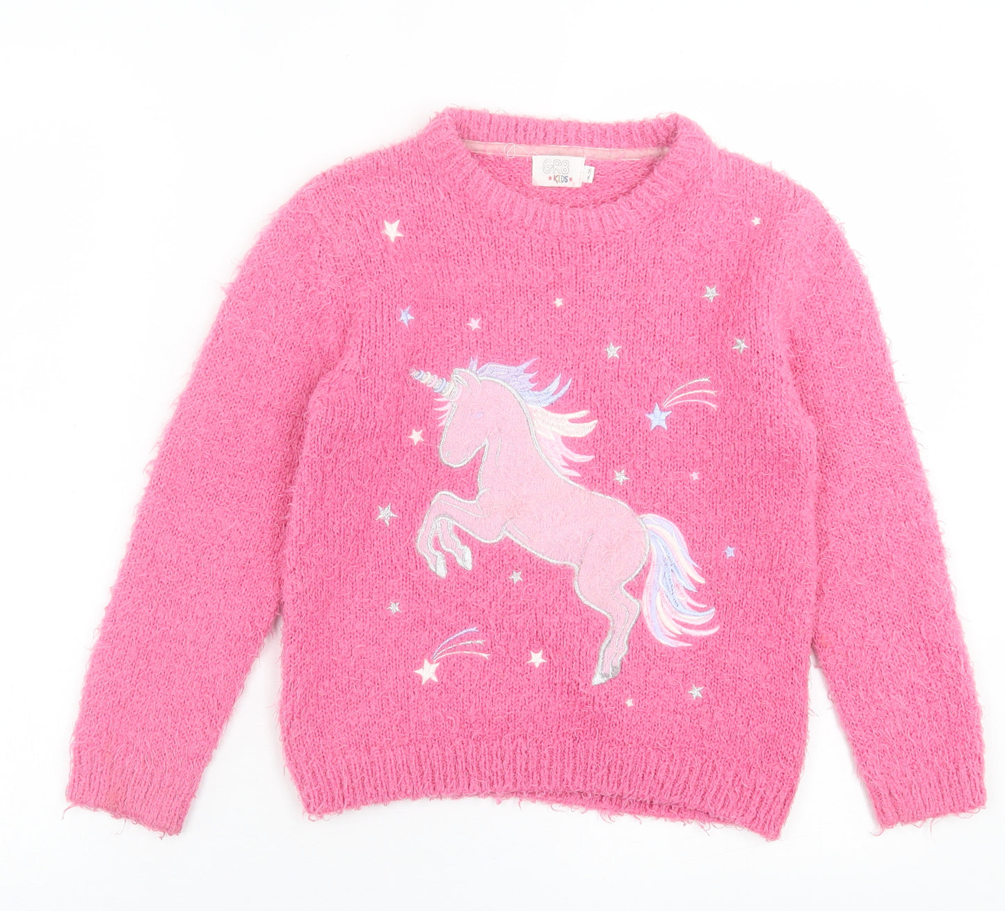 Gr8 Kids Girls Pink Crew Neck  Acrylic Pullover Jumper Size 7-8 Years  Pullover