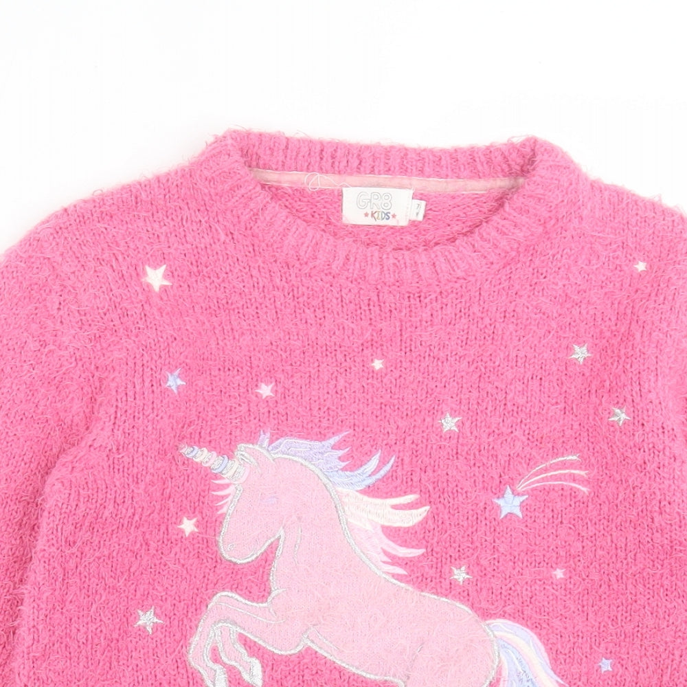 Gr8 Kids Girls Pink Crew Neck  Acrylic Pullover Jumper Size 7-8 Years  Pullover