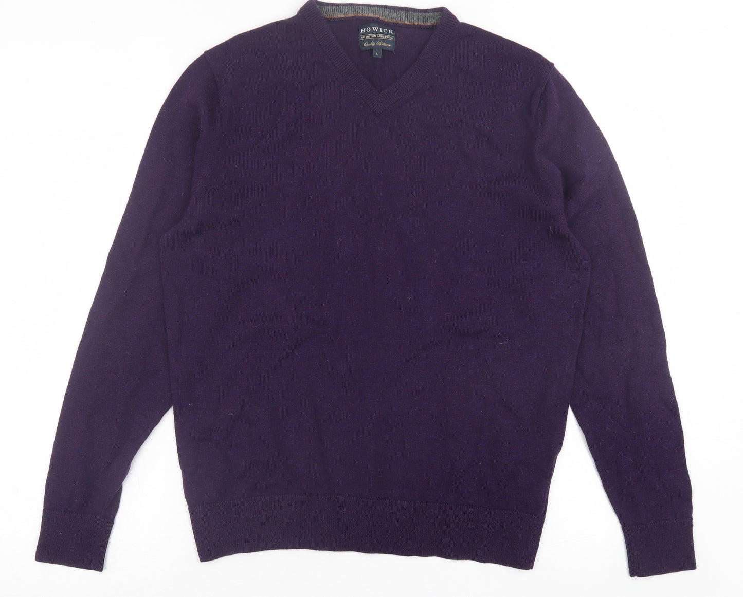 HO WICK Mens Purple V-Neck  Wool Pullover Jumper Size L