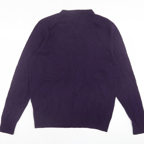 HO WICK Mens Purple V-Neck  Wool Pullover Jumper Size L