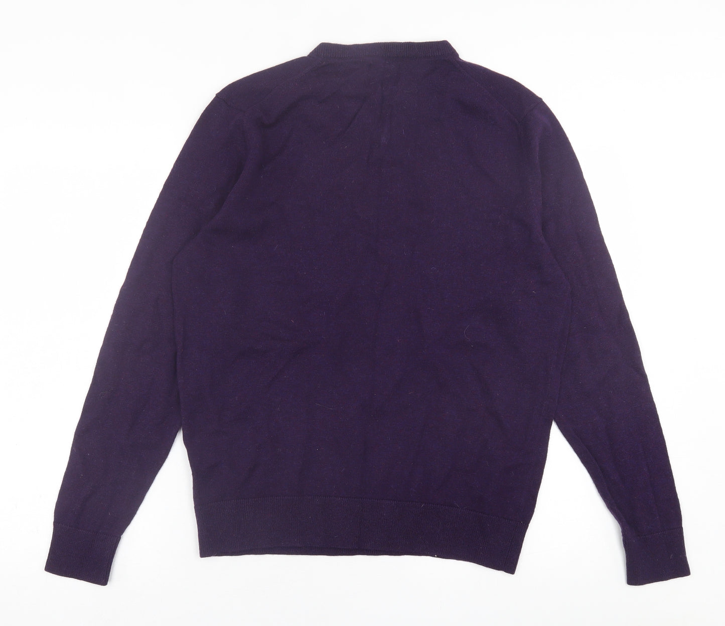 HO WICK Mens Purple V-Neck  Wool Pullover Jumper Size L