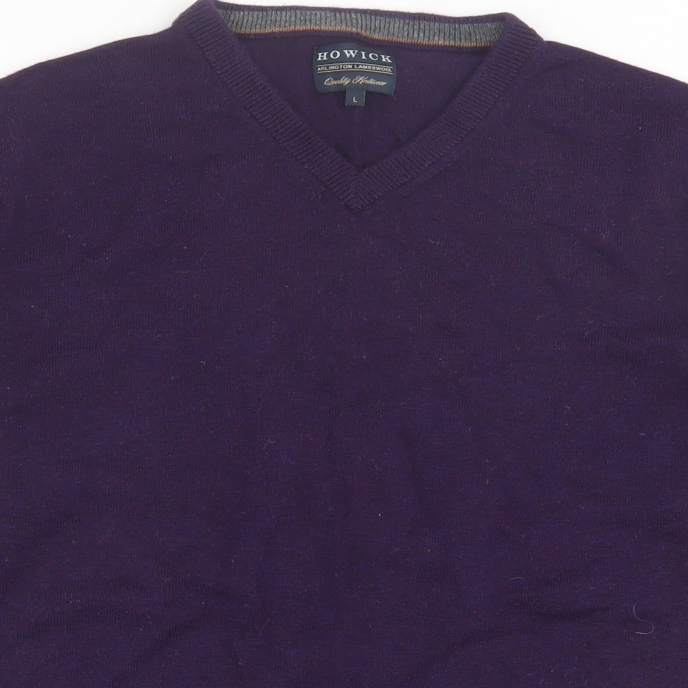 HO WICK Mens Purple V-Neck  Wool Pullover Jumper Size L