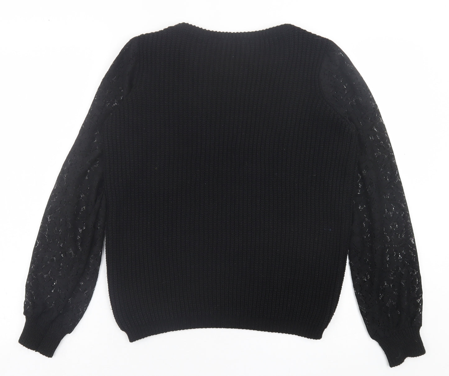 Select Womens Black Crew Neck  Acrylic Pullover Jumper Size M   - Lace Sleeve Detail
