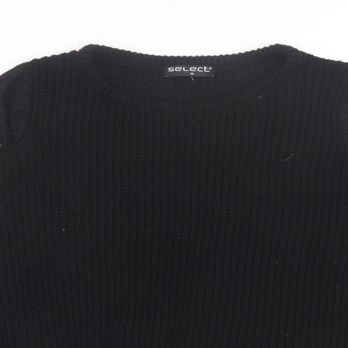 Select Womens Black Crew Neck  Acrylic Pullover Jumper Size M   - Lace Sleeve Detail