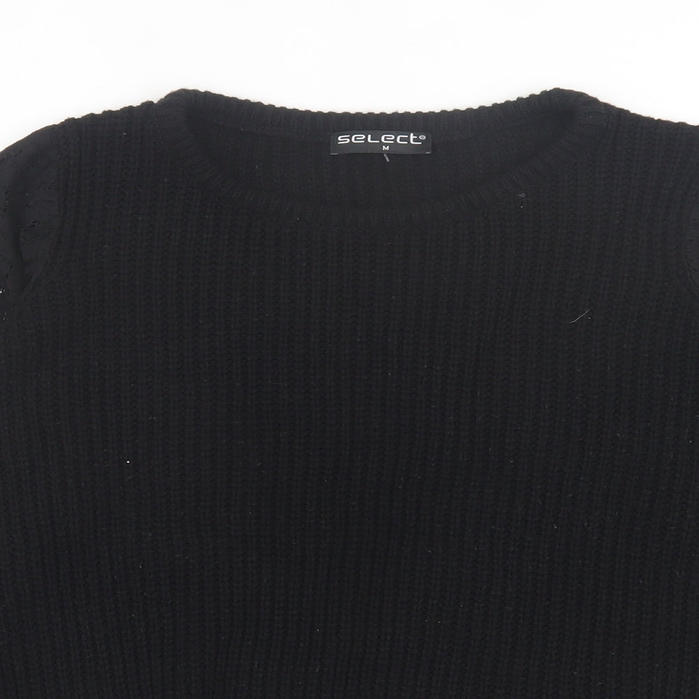 Select Womens Black Crew Neck  Acrylic Pullover Jumper Size M   - Lace Sleeve Detail