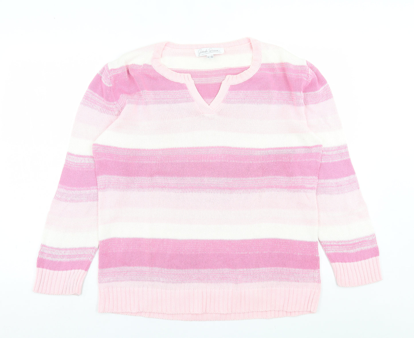 Gabriele Shaawe Womens Pink V-Neck Striped Cotton Pullover Jumper Size 18