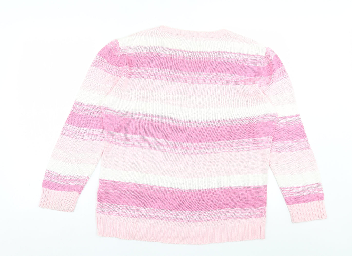 Gabriele Shaawe Womens Pink V-Neck Striped Cotton Pullover Jumper Size 18