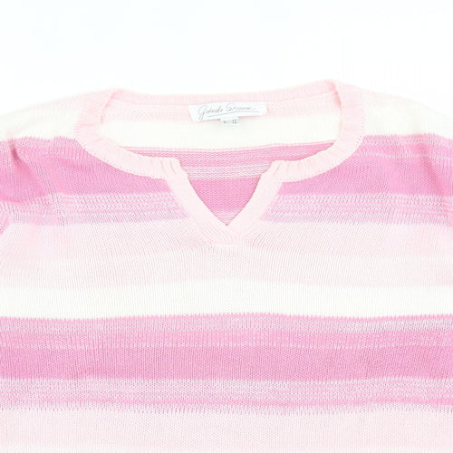 Gabriele Shaawe Womens Pink V-Neck Striped Cotton Pullover Jumper Size 18