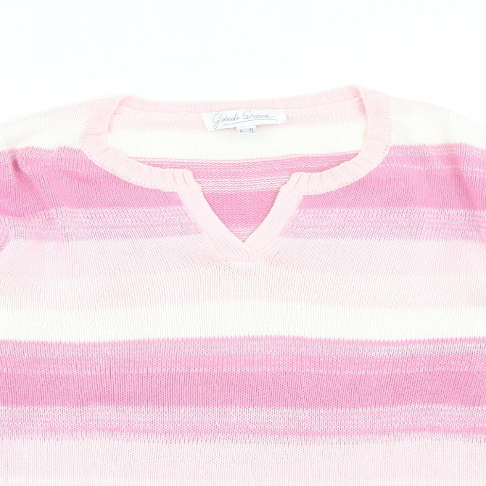 Gabriele Shaawe Womens Pink V-Neck Striped Cotton Pullover Jumper Size 18