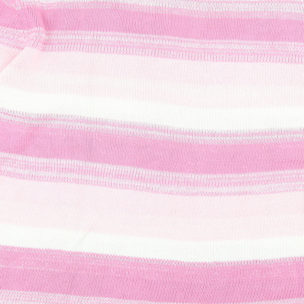 Gabriele Shaawe Womens Pink V-Neck Striped Cotton Pullover Jumper Size 18