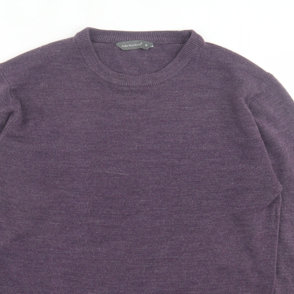 Cedar Wood State Mens Purple Crew Neck  Acrylic Pullover Jumper Size M