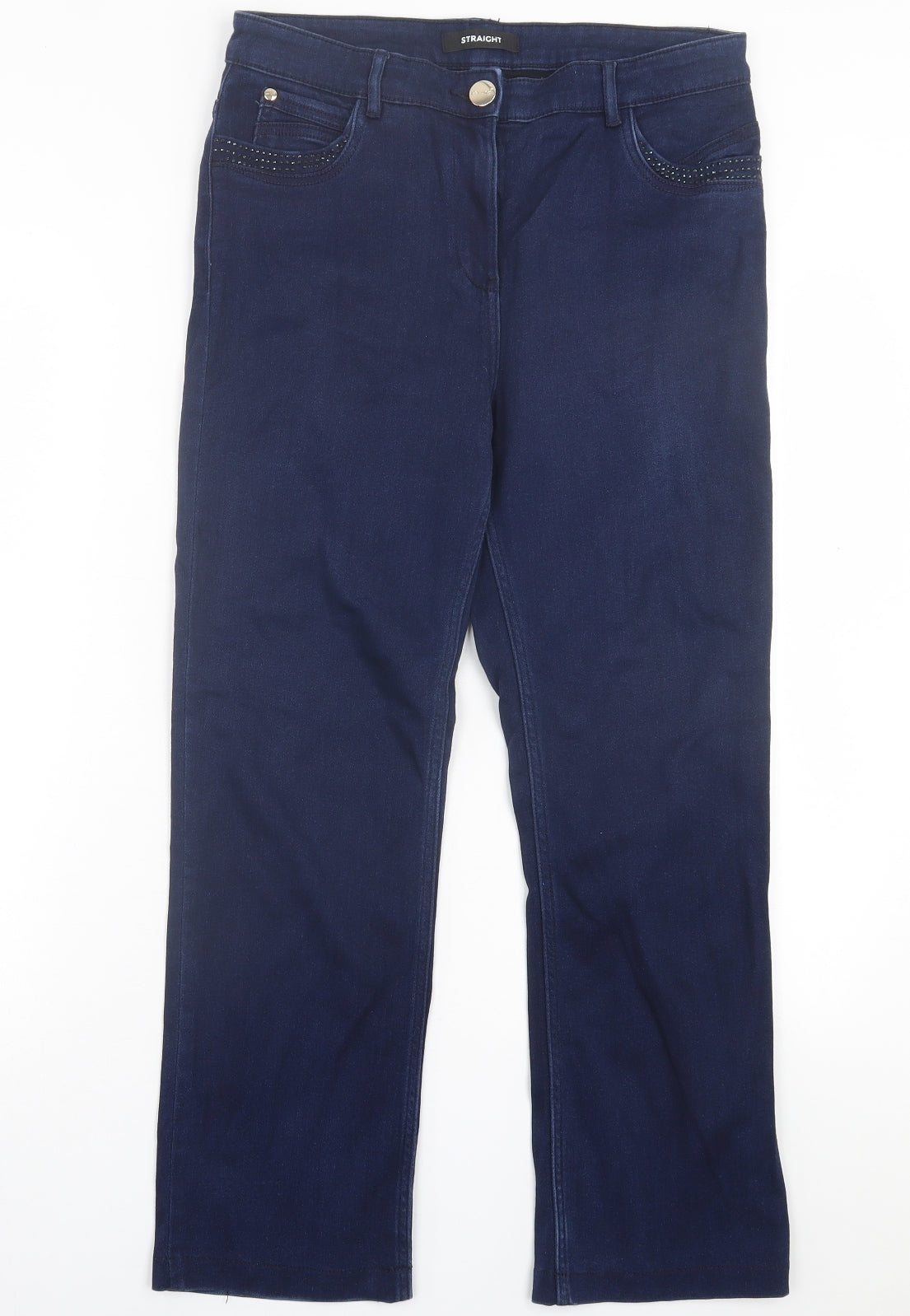 Marks and Spencer Womens Blue  Cotton Straight Jeans Size 12 L26 in Regular Button
