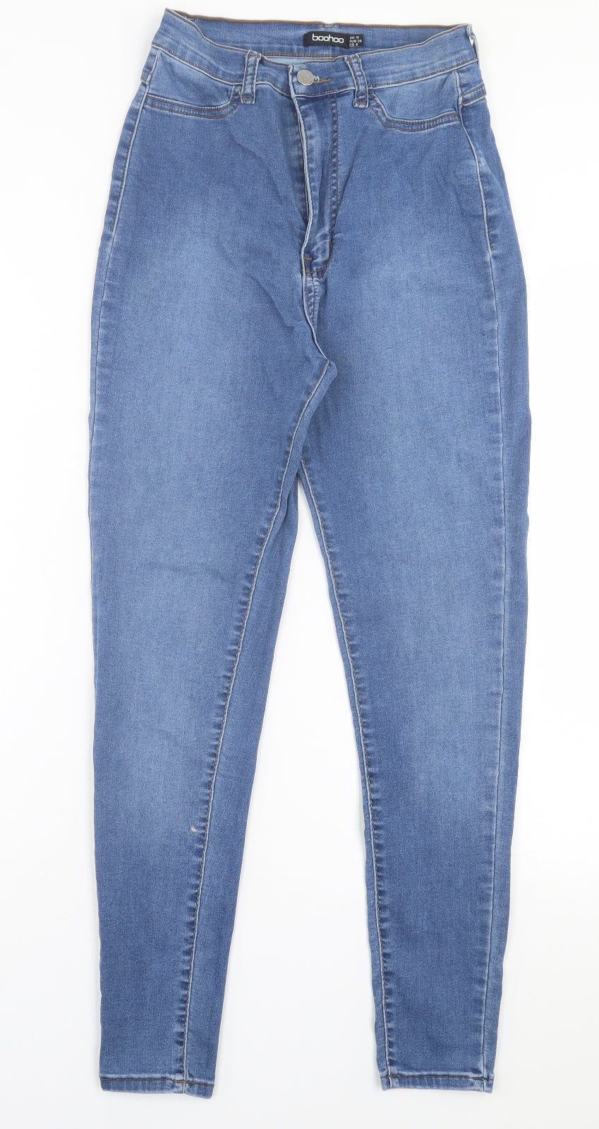 Boohoo Womens Blue  Cotton Skinny Jeans Size 10 L28 in Regular Button