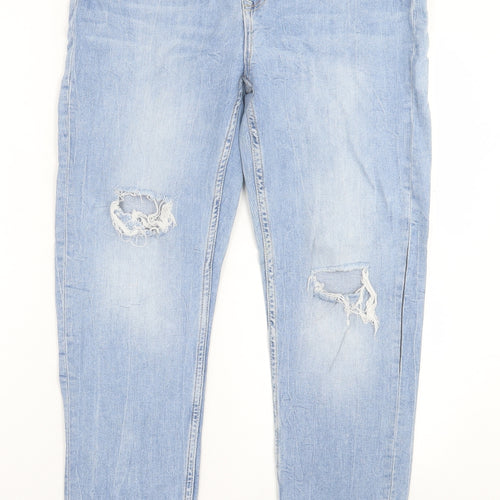 Zara Womens Blue  Cotton Straight Jeans Size 16 L28 in Regular Button