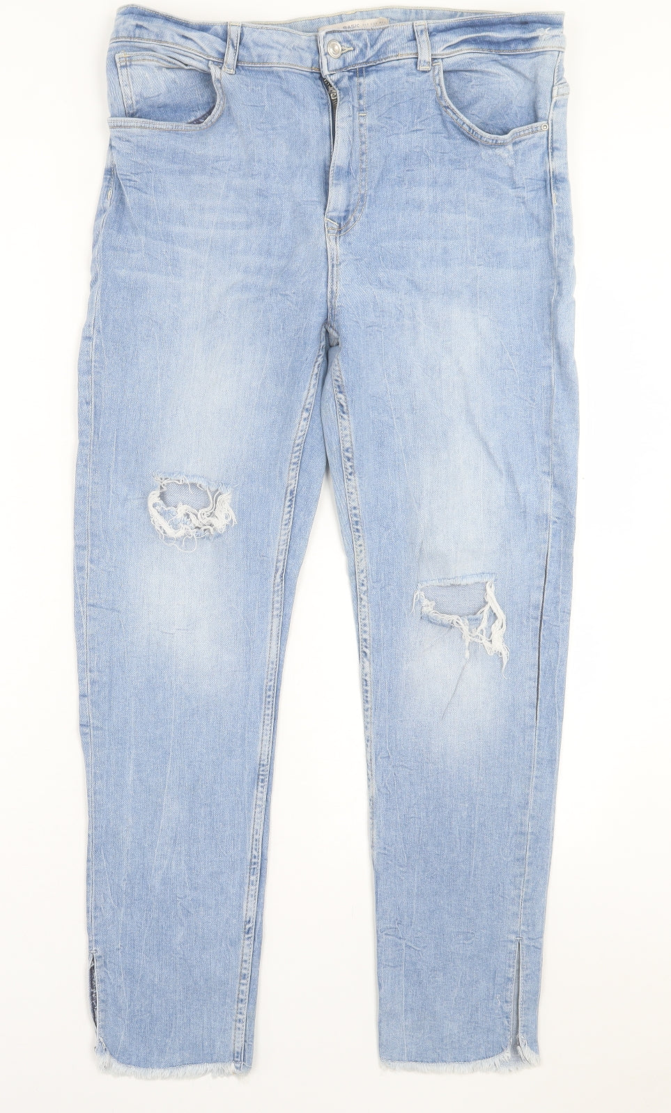 Zara Womens Blue  Cotton Straight Jeans Size 16 L28 in Regular Button