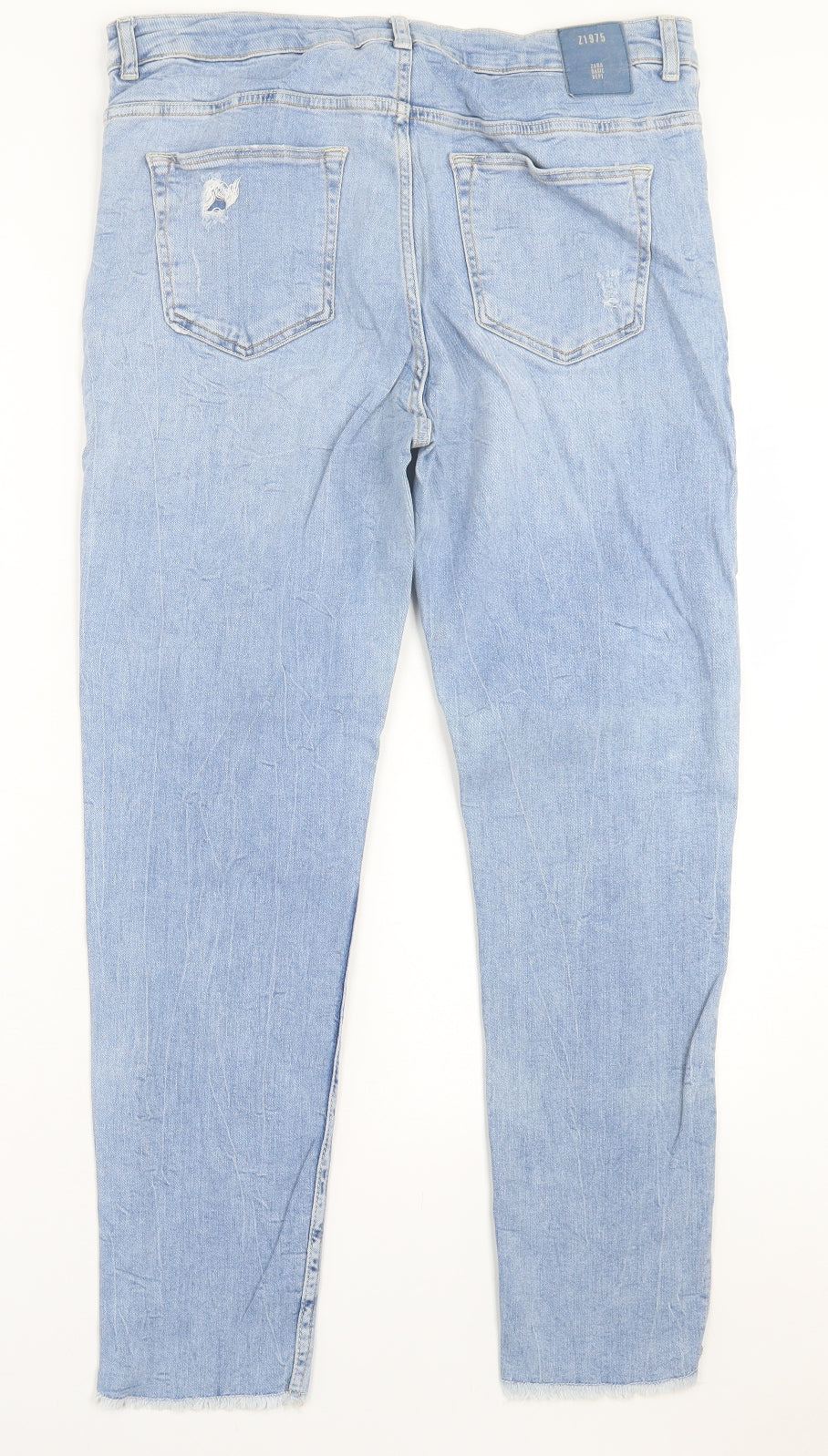 Zara Womens Blue  Cotton Straight Jeans Size 16 L28 in Regular Button